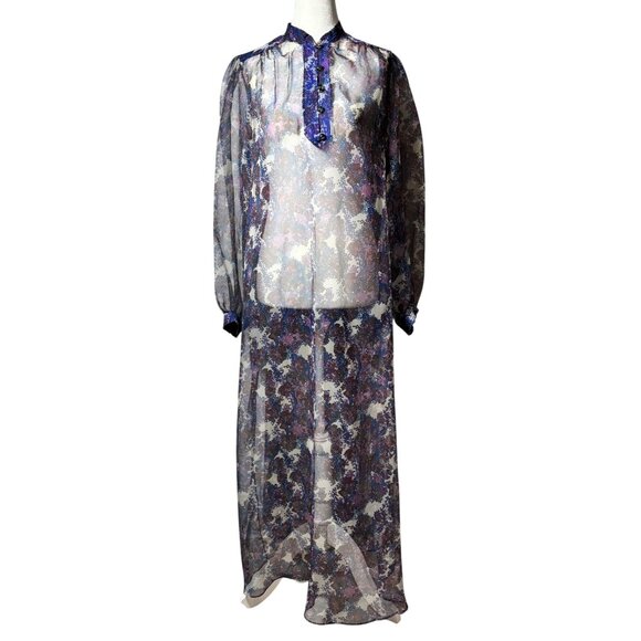 Vintage Dalani II Sheer Floral Maxi Dress 70s Boho Ethereal Size 12 USA Made - Picture 1 of 12